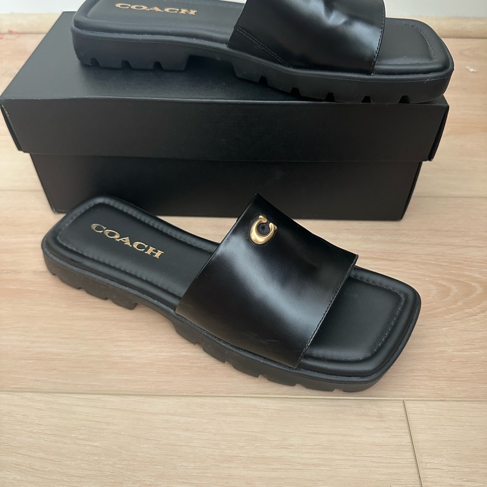 Coach Black Florence Leather Slide Sandal - Picture 4 of 4